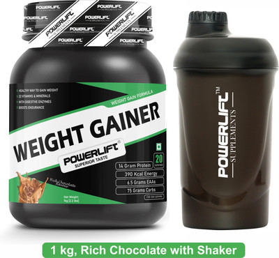 POWERLIFT Weight Gainer with Enzyme Blend & Multivitamins with Shaker Weight Gainers/Mass Gainers(1 kg, Rich Chocolate)
