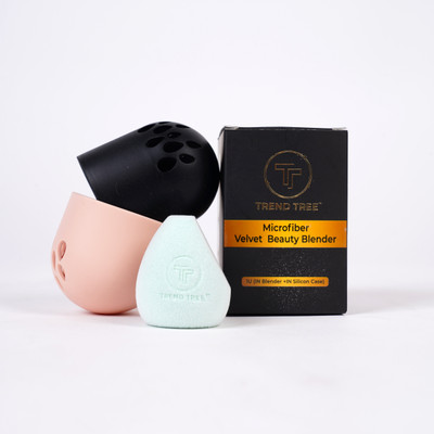 TRENDTREE Microfiber Velvet Beauty Blender with Silicone Case � 3-in-1 Set