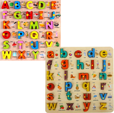 PopPlop Uppercase and Lowercase Alphabet Puzzle Board With Picture Shape Toys and Games(2 Pieces)