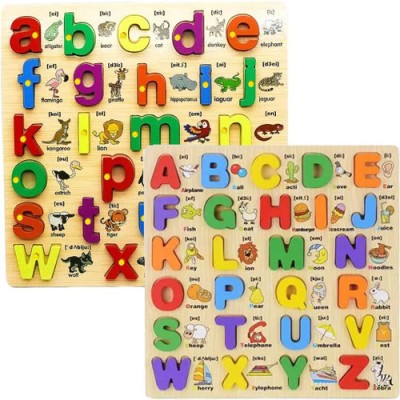 PopPlop Combo Uppercase & Lowercase Alphabet Puzzle Board With Picture Shape Toys & Game(2 Pieces)