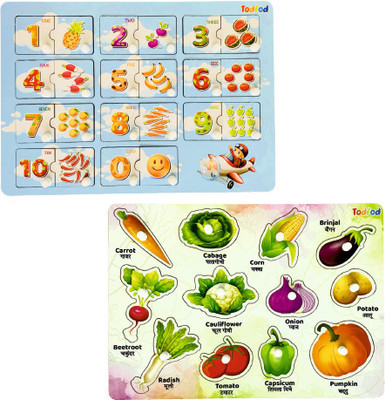 Todfod Wooden Jigsaw Puzzles English numbers & Vegetable Characters For Kids(1 Pieces)