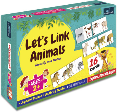 BOOKFORD Let�S Link Animals Card Puzzle For Kids Card Puzzle Game & Fun and Learning(16 Pieces)