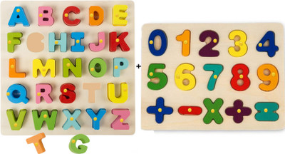 PopPlop Wooden Alphabets and Numbers Puzzle in Shape Toys Game Math Counting Board(41 Pieces)