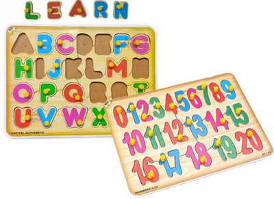 PopPlop Combo Educational Learning ABC & 0to20 Letters Puzzle Board Shape Toys and Games(2 Pieces)