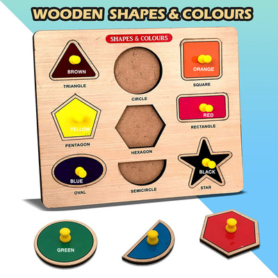 PopPlop Wooden Shapes & Colors Puzzle Sorting Block Geometric Shape Puzzle Learning Toys(1 Pieces)