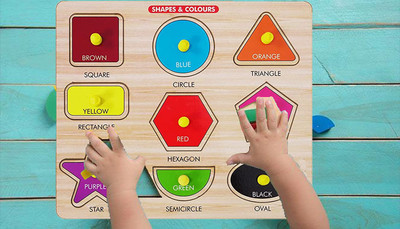 PopPlop Geometric Shapes Color Pegboard Wooden Shape Sorter Educational Learning Puzzle(Multicolor)