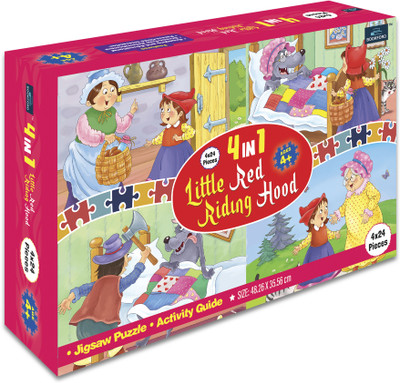 BOOKFORD 4 In 1 Little Red Riding Hood Jigsaw Puzzle Game & Fun and Learning(96 Pieces)