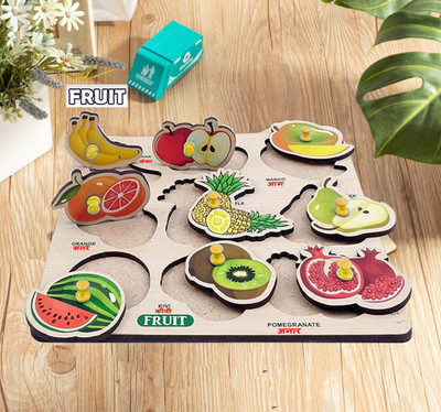 FORSIKHA Sorting Game Blocks Fruits Name Shape Matching Wooden Puzzle Kids Learning Board(1 Pieces)