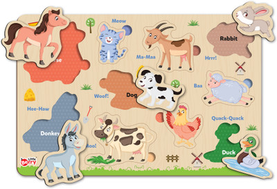 Little Berry Wooden Educational Learning Farm Animals Puzzle Board for Kids - Learning Toy(10 Pieces)