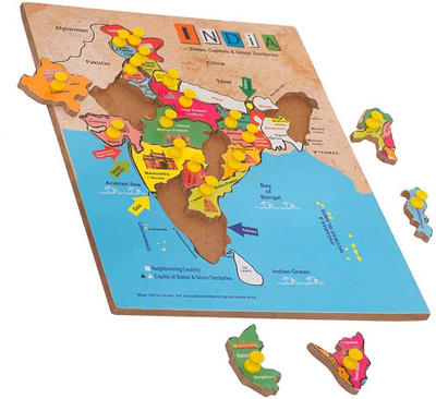 AArozworld India Map Wooden Puzzle – Fun & Educational Toy for Kids to Learn States(1 Pieces)