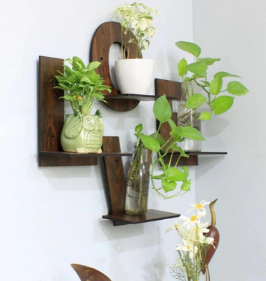 Wooden Wall Shelf(Number of Shelves - 4, Brown)