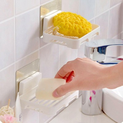 Qrex Pack Of 2 Pcs ABS Plastic Multipurpose Home Kitchen Bathroom Accessories Wall Mounted Self-Adhesive Waterproof No Drilling Soap Box Stand Storage Holder Shower Caddy with Strong Adhesive Magic Sticker (2 Soap Dish,WhiteColour) Plastic Wall Shelf(Number of Shelves - 2, White)