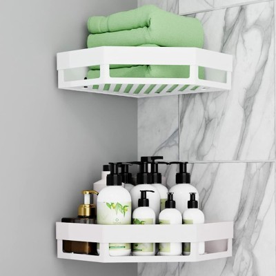 QXORE 2 Pcs Diamond Shape Plastic Bathroom Corner Kitchen Rack Shelf Plastic Wall Shelf(Number of Shelves - 2, White)