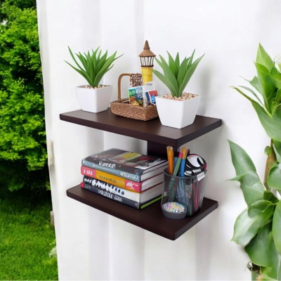 ALTRR Hanging Wooden Wall Shelves for Home Theater, Media Room Wooden Wall Shelf(Number of Shelves - 2, Brown)