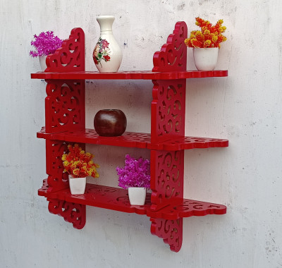 OnlineCraft wall rack shelf Wooden Wall Shelf(Number of Shelves - 3, Red)