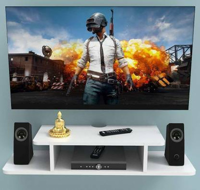 Azam Wood Handicraft Wooden TV Entertainment Unit Wall Set top box stand MDF Wall hanging /decorative /flouting/ mounted rack for living room and bedroom (White) MDF (Medium Density Fiber) Wall Shelf(Number of Shelves - 4, White)