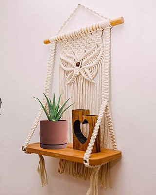 RAKANO Macrame wall Hanging Decor Shelf with Handmade Wooden Wall Shelf(Number of Shelves - 1, White)