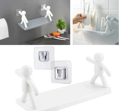 Dreamstop PACK OF 2 Multipurpose Wall Mount Self Adhesive Floating Shelf A7.1663 Plastic Wall Shelf(Number of Shelves - 2, White)