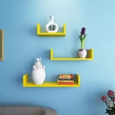 webshoppee U-Shape MDF Floating Wall ShelvesSet of 3 (YELLOW) MDF (Medium Density Fiber) Wall Shelf(Number of Shelves - 3, Yellow)