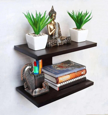 ShopGlobal Wall Shelf Wall Mount Wall Shelves For Living Room and Bedroom MDF (Medium Density Fiber) Wall Shelf(Number of Shelves - 2, Brown)