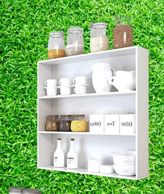 Woodenstores Wooden Kitchen Shelf Racks Wall Shelf Rack For Kitchen Storage Wooden Wall Shelf MDF (Medium Density Fiber) Wall Shelf(Number of Shelves - 3, White)
