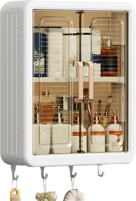 LUXEHOME Wall Mounted Bathroom Shelf Kitchen Cabinet Cosmetics Makeup Storage Organizer Plastic Wall Shelf(Number of Shelves - 4, White)
