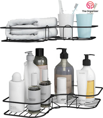 ZEECRAFT THE ORGANISER HOME Self-Adhesive Wall Corner for Bathroom Organizer/ Storage Iron Wall Shelf(Number of Shelves - 2, Black)