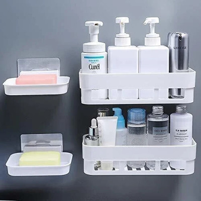 QXORE This bathroom rack without drilling seamlessly blends with any bathroom decor. Plastic Wall Shelf(Number of Shelves - 4, White)