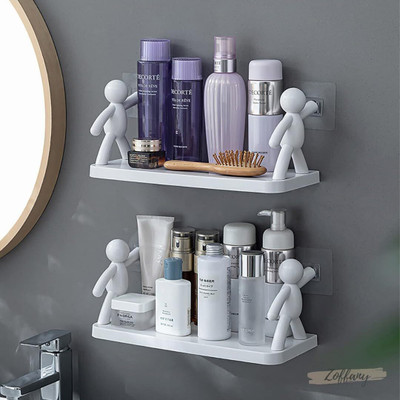 AM Creations PACK OF 2 Multipurpose Wall Mount Self Adhesive Floating Shelf A1.1722 Plastic Wall Shelf(Number of Shelves - 2, White)