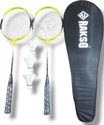Rakso Badmiton Racket Set Of 2 With 3 Feather Shuttle And Cover Green Strung Badminton Racquet(Pack of: 2, 120 g)