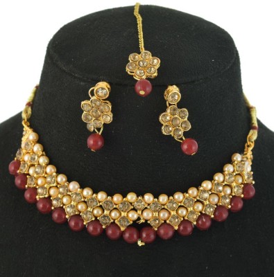 GEODE DELIGHT Alloy Gold-plated Maroon Jewellery Set(Pack of 1)