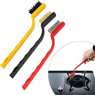 HAPANI HOME 3 pcs Set Gas Stove Cleaning Wire Brush Kitchen Tools Metal Fiber Brush Plastic Wet and Dry Brush(Multicolor, 3 Units)
