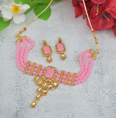 GEODE DELIGHT Alloy Gold-plated Pink Jewellery Set(Pack of 1)
