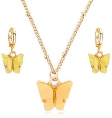 RosaStella Yellow Butterfly Design Gold-plated Locket Metal Pendant Gold-plated Metal Pendant Set