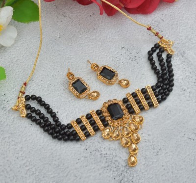 GEODE DELIGHT Alloy Gold-plated Black Jewellery Set(Pack of 1)