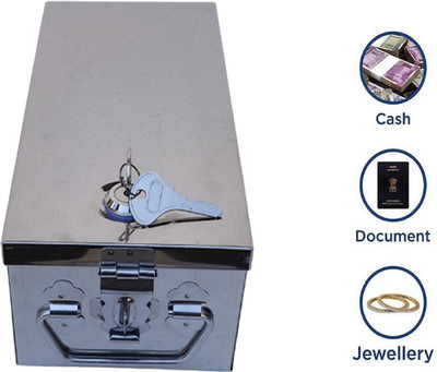 Crevita storage box steel for cash and jewelary 12 inch Storage Box(Silver)