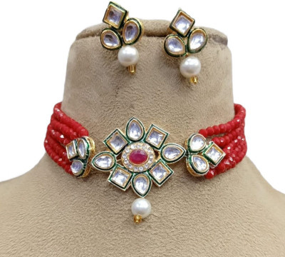 GEODE DELIGHT Alloy Gold-plated Red Jewellery Set(Pack of 1)