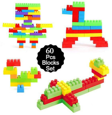 Mopslik 60 Pc Building Blocks Construction Blocks Play Set(Multicolor)