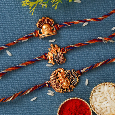 Anil Rakhi Designer D1240 Assorted Rakhi  Set(3 N Rakhi, 1 Roli Chawal)