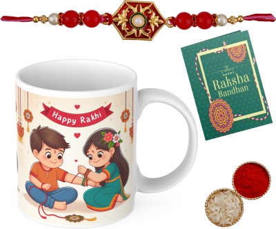 amrita Bhaiya Bhabhi Gulab-RKBD01_P13 Assorted Rakhi, Mug, Greeting Card, Chawal Roli Pack  Set(Designer Rakhi, Best Brother Cofee Mug, Greeting Card, Chawal Roli Pack)