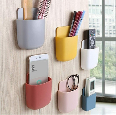 MINI Multipurpose Wall Holder with Mobile Charging Point/Stationary Storage/Bathroom qacceceries/Remote Holder/makup Brush Holder. no Drilling only Stick on Smooth Surface 6Piece Set Bike Mobile Holder(Multicolor)