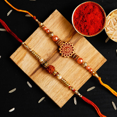 Anil Rakhi Rudraksh D1051 Assorted Rakhi  Set(Pack of 2 Rakhis with Roli Chawal)