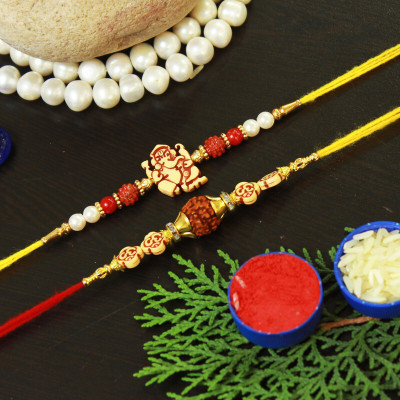 PDR Poonam Designer Rakhi Rudraksh Monu_S2_256 Assorted Rakhi, Chawal Roli Pack  Set(2 RAKHI, 1 CHAWAL ROLI PACK)