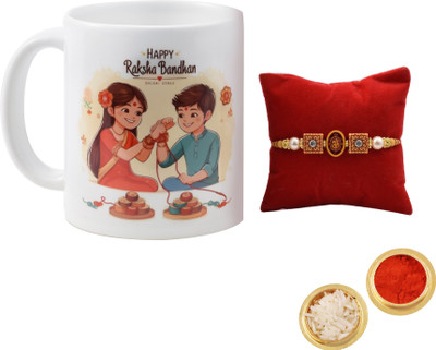 Designer Rakhi, Chawal Roli Pack, Greeting Card(1 N RAKHI, 1 N MUG, CHAWAL ROLI WITH GREETING CARD)