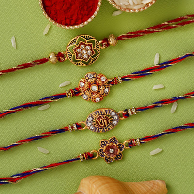 Vibhima Trunkbox Designer ANIL ( PACK 4 )15_FK Assorted Rakhi  Set(4 N Rakhi, 1 Roli Chawal)