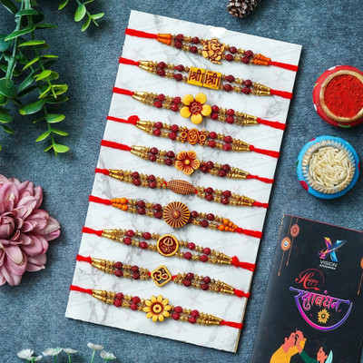 Flipkart SmartBuy Rudraksh FSB_Rakhi for Bro Designer-TT-Double Line Mauli Thread Rakhi  Set(10 Rudraksh Double Line Assorted Rakhi, 1 Greeting Card, 1 Roli Chawal)