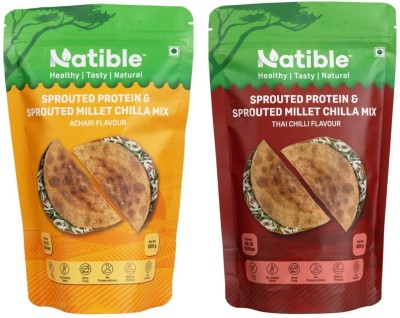 Natible Sprouted Protein &Sprouted Millet Chilla Dosa Mix (Achari Flavour & Thai Chilli) 400 g(Pack of 2)