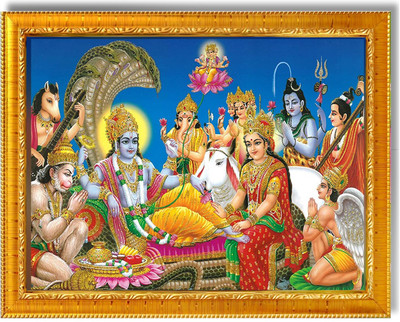 Sarvasiddhanta Arts Lakshmi Narayan garuda photo frame with Laminated (6x8 inches) Religious Frame