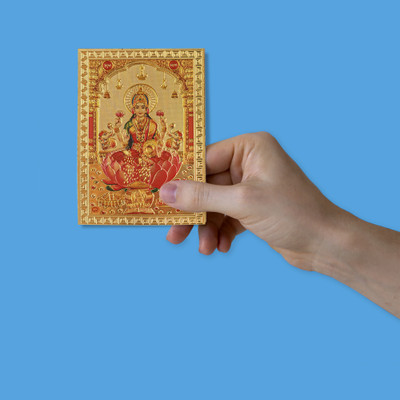 HAWAI Goddess Maha Lakshmi/Laxmi Devi Gold Plated Pocket Size Sticker (3.5inX2.5 in) Religious Frame