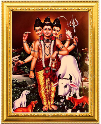 Sarvasiddhanta Arts Lord Dattatreya Dattaguru Photo Frame with Laminated(6 inch x 8 inch) Religious Frame
